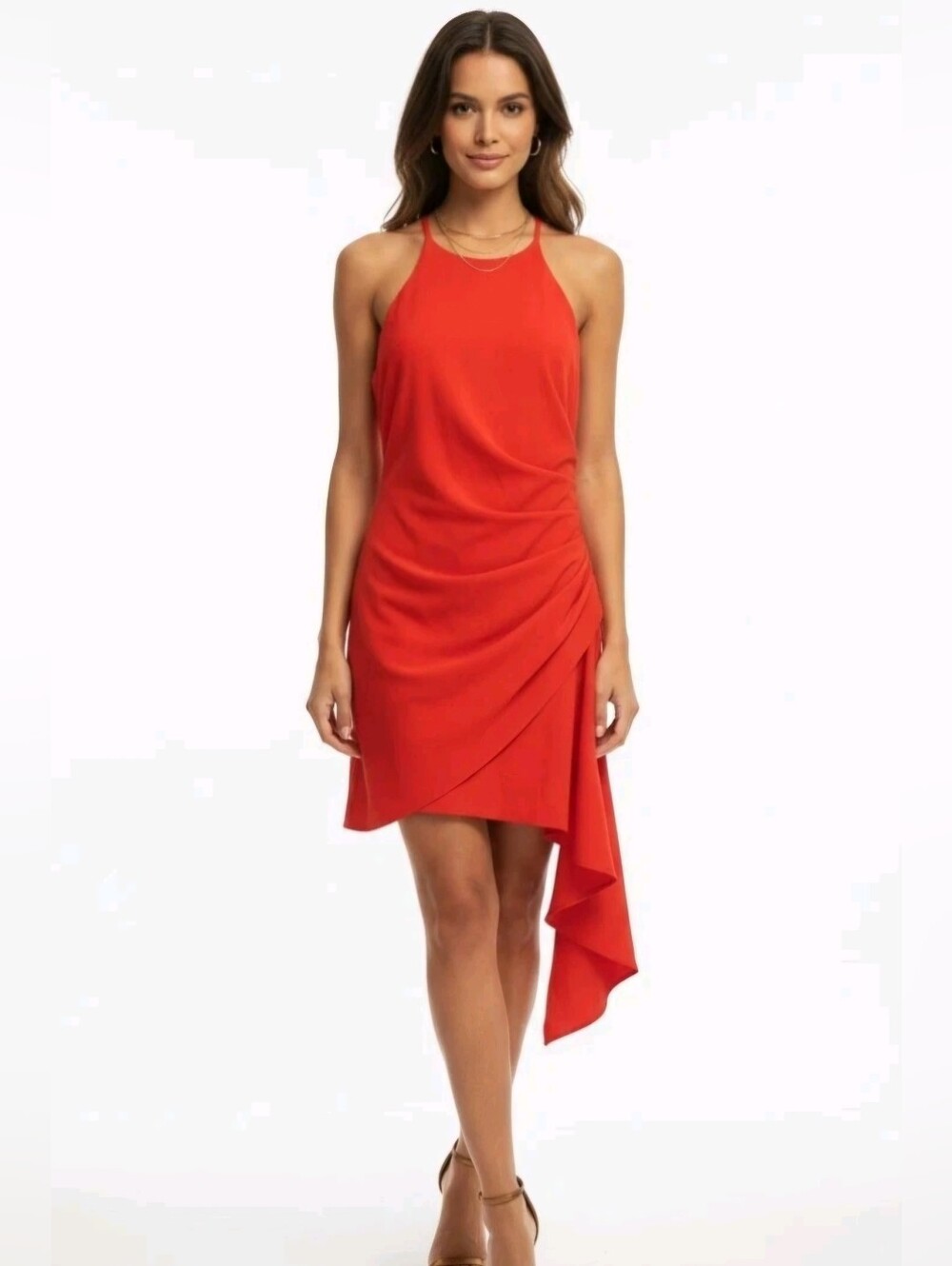 BELLE BADGLEY MISCHKA Sleevless Mini Ruched Cocktail Party Dress 4 Coral/orange